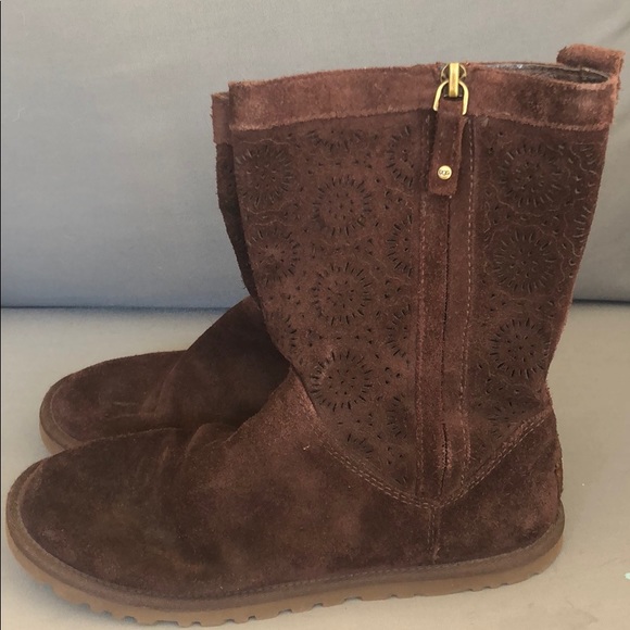 (Sold) UGG Lo Pro Perforated Suede Boot Dark Brown - Picture 2 of 6